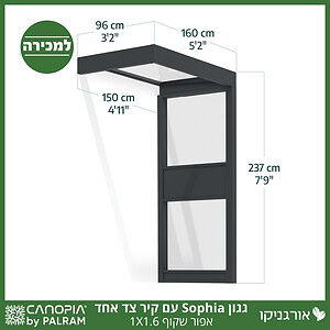 גגון Sophia אפור שקוף 1X1.6 עם קיר צד אחד מבית פלרם - Canopia