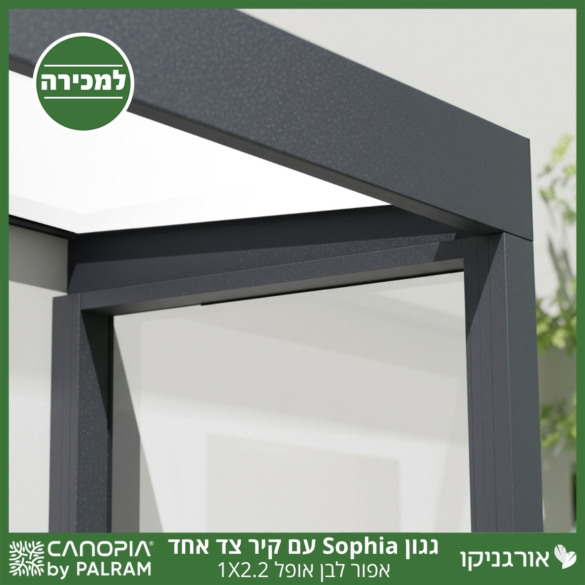 גגון Sophia אפור-לבן אופל 1X2.2 עם קיר צד אחד מבית פלרם - Canopia