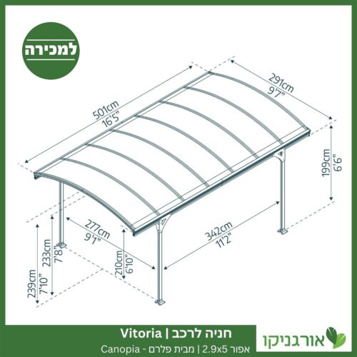 חניה לרכב Vitoria אפורה 2.9X5 מבית פלרם - Canopia 4