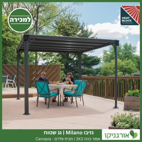 גזיבו Milano גג שטוח אפור כהה 3X3 מבית פלרם – Canopia -2
