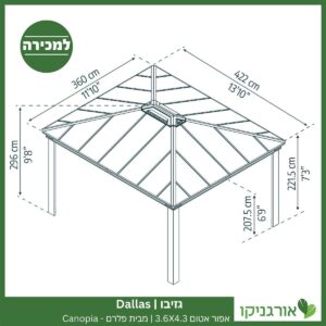 גזיבו Dallas אפור אטום 3.6X4.3 מבית פלרם - Canopia 4