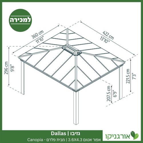 גזיבו Dallas אפור אטום 3.6X4.3 מבית פלרם - Canopia 4