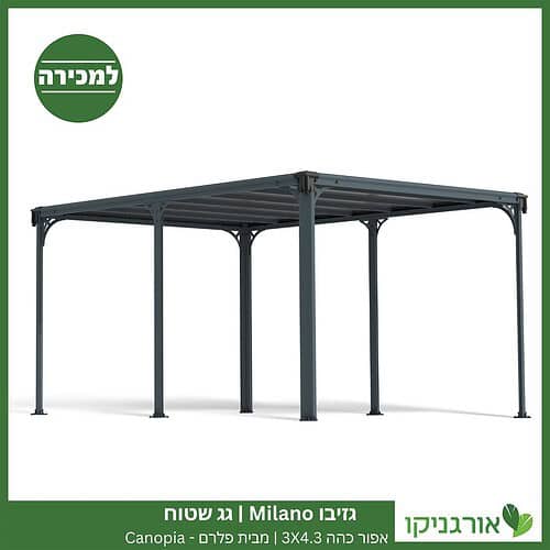 גזיבו Milano גג שטוח אפור כהה 3X4.3 מבית פלרם - Canopia