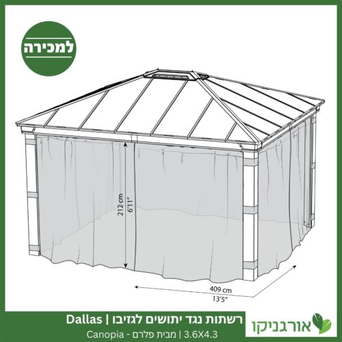 רשתות נגד יתושים לגזיבו 3.6x4.3 Dallas מבית פלרם - Canopia 4