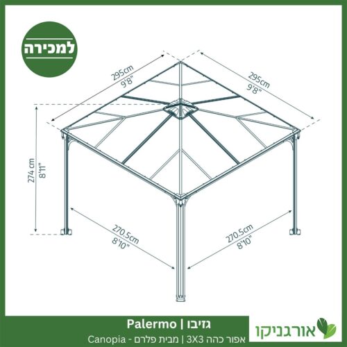 גזיבו Palermo אפור כהה 3x3 מבית פלרם - Canopia 4