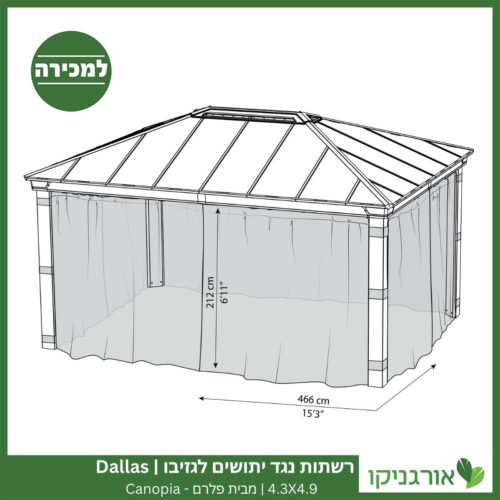 רשתות נגד יתושים לגזיבו 4.3x4.9 Dallas מבית פלרם - Canopia 4