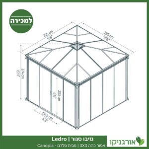 גזיבו סגור Ledro אפור כהה 3X3 מבית פלרם - Canopia 4