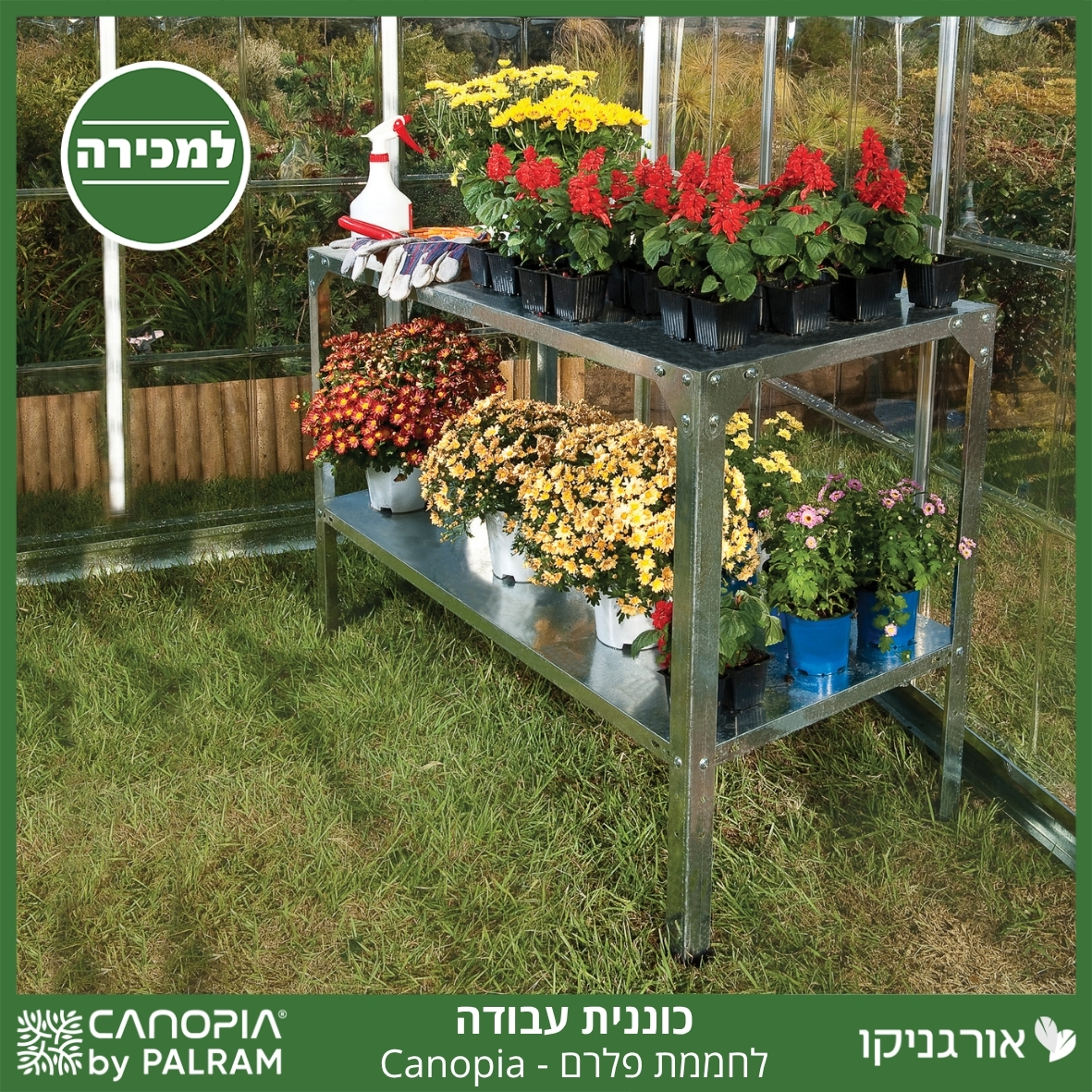 כוננית עבודה לחממה מבית פלרם - Canopia