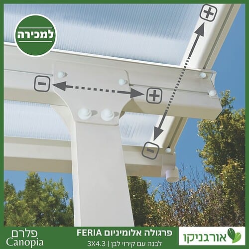 פרגולה אלומיניום Feria לבנה 3X4.3 מבית פלרם - Canopia 3