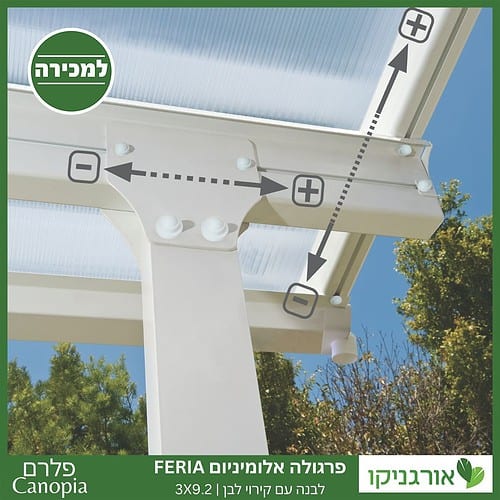 פרגולה אלומיניום Feria לבנה 3X9.2 מבית פלרם - Canopia 3
