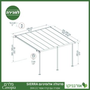 פרגולה אלומיניום Sierra אפורה 3X4.3 מבית פלרם - Canopia 4
