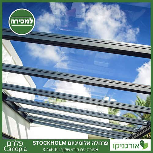 פרגולה אלומיניום Stockholm שקופה 3.4X6.6 עיצוב מודרני מבית Canopia 3