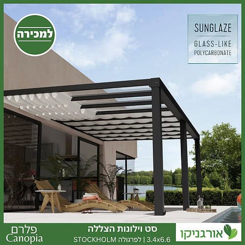 וילונות הצללה לפרגולה 3.4X6.6 Stockholm מבית פלרם - Canopia 3