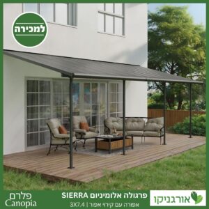 פרגולה אלומיניום Sierra אפורה 3X7.4 מבית פלרם - Canopia 2